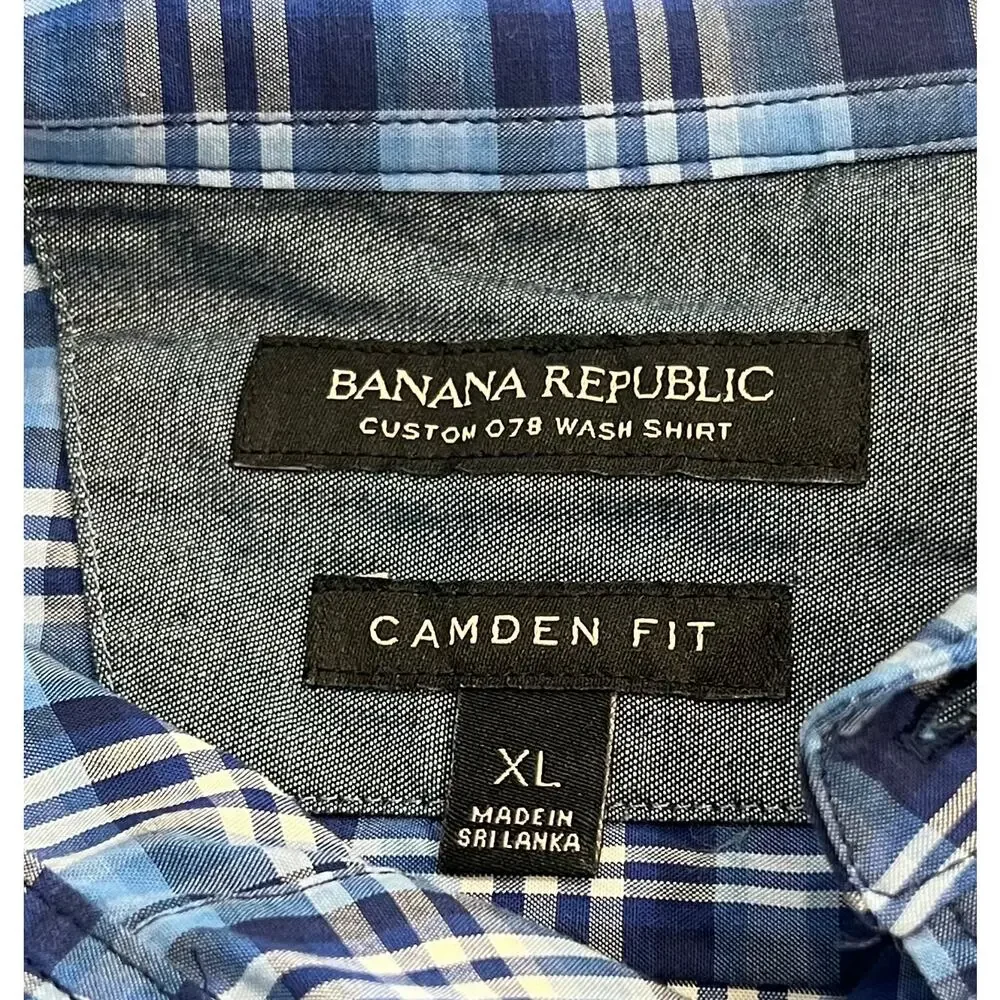 BANANA REPUBLIC Men's Button Down CAMDEN Dress Shirt XL Long Sleeve Plaid Blue